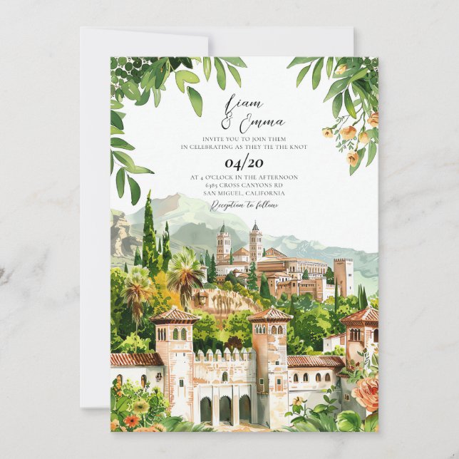 Spain Castle watercolor Wedding Invitation (Front)