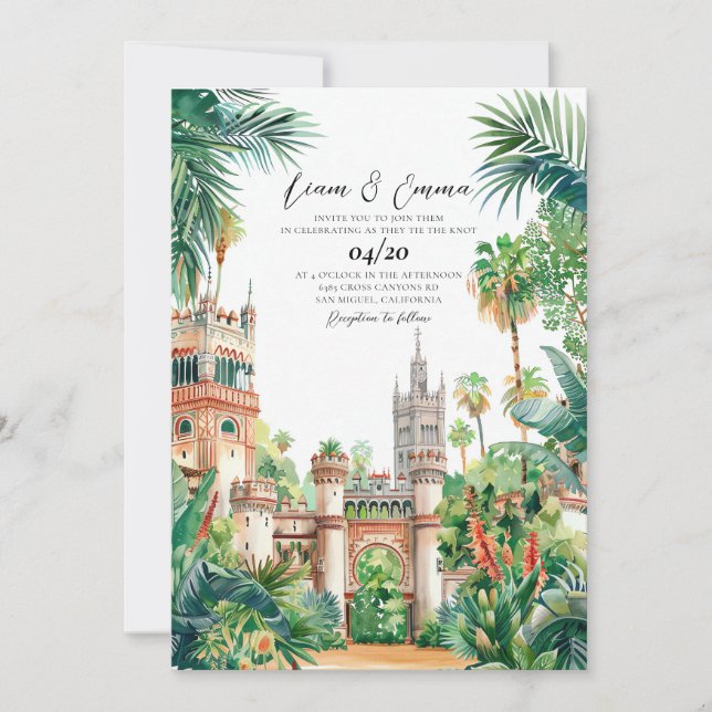 Spain Castle watercolor Wedding Invitation (Front)