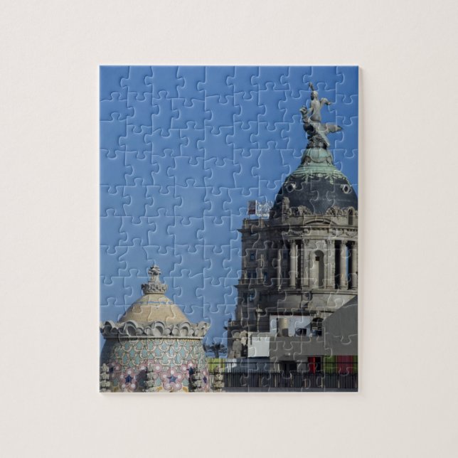 Spain, Catalonia, Barcelona. Barcelona roof top 2 Jigsaw Puzzle (Vertical)