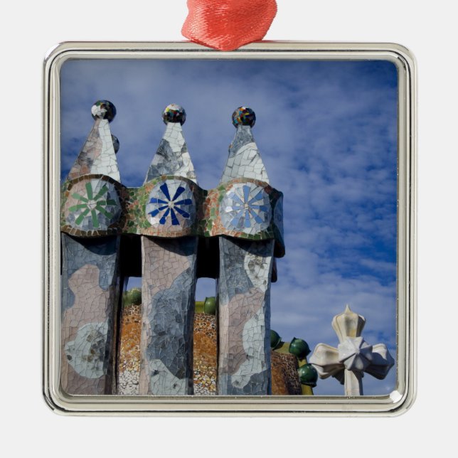 Spain, Catalonia, Barcelona. Casa Batllo (1906). 2 Metal Tree Decoration (Front)
