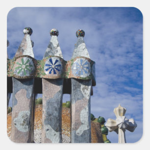 Spain, Catalonia, Barcelona. Casa Batllo (1906). 2 Square Sticker
