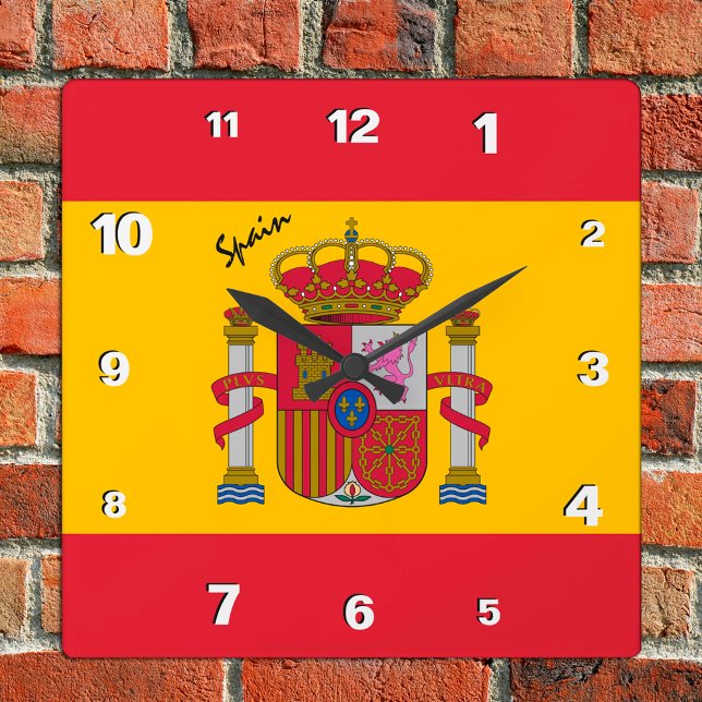 Spain Clock, patriotic home, Spanish Flag Square Wall Clock (Creator Uploaded)