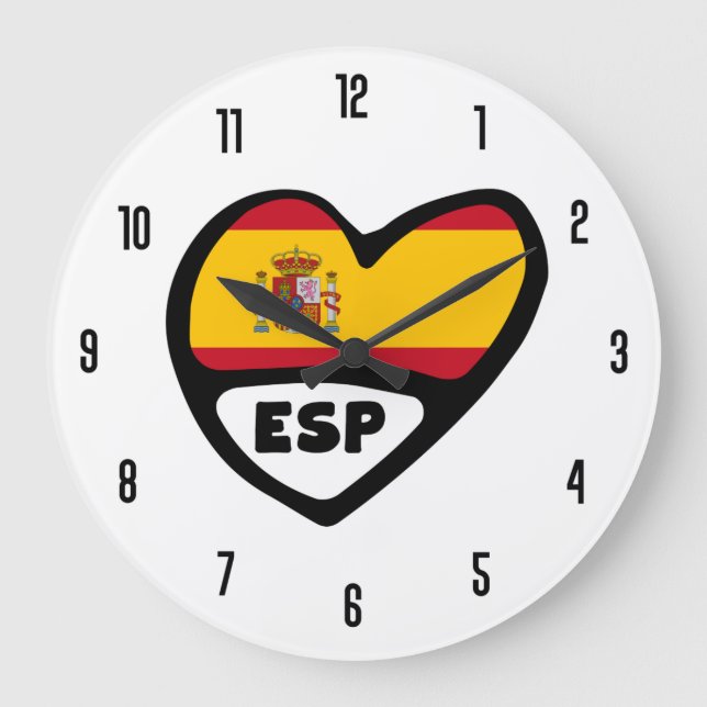 Spain Country Code ESP Flag Heart Large Clock (Front)