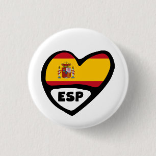 Spain Country Code Flag Heart Pin Badge, ESP