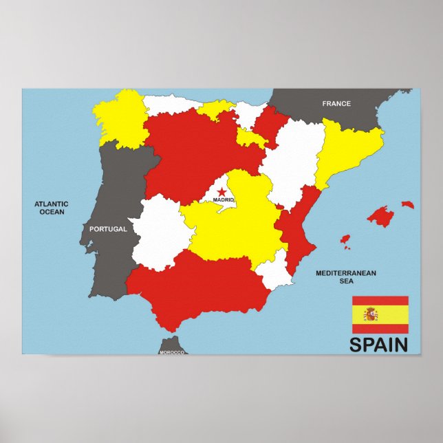 spain country political map flag poster (Front)