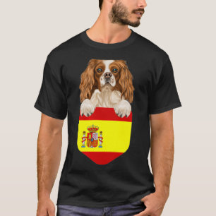 Spain Flag English Toy Spaniel Dog In Pocket T-Shirt