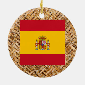 Spain Flag on Textile themed Ceramic Tree Decoration