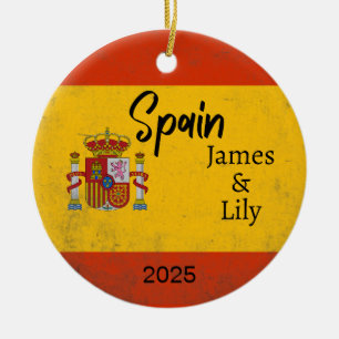 Spain Flag Ornament, Personalised Spain Ceramic Tree Decoration