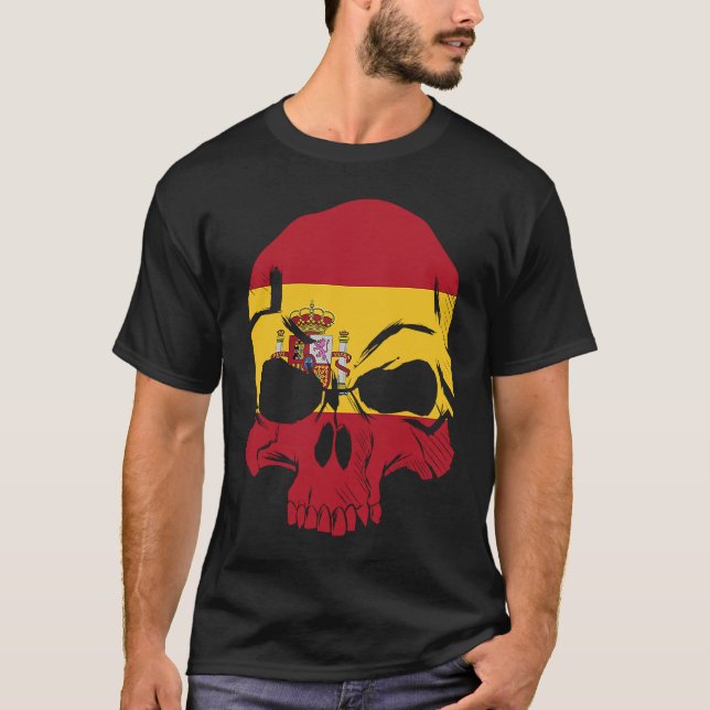 Spain Flag Skull Barcelona Espana Catalonia Spanis T-Shirt (Front)