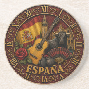 Spain Flag Spanish Bull Guitar Flamenco Vintage Coaster