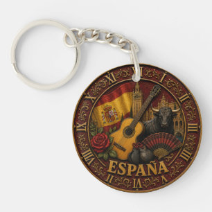 Spain Flag Spanish Bull Guitar Flamenco Vintage Key Ring