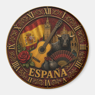 Spain Flag Spanish Bull Guitar Flamenco Vintage Magnet