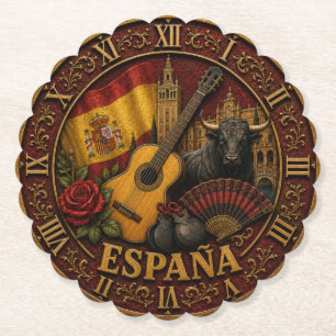 Spain Flag Spanish Bull Guitar Flamenco Vintage Paper Coaster