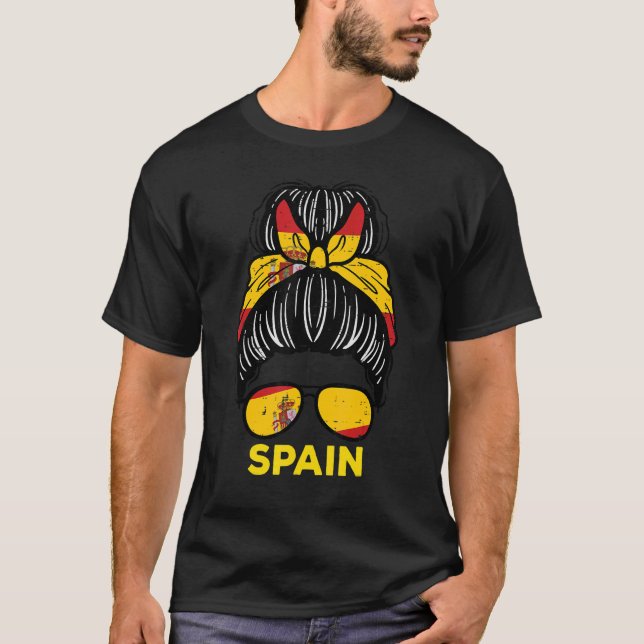 Spain Flag Spanish Girl Hairbun Football Soccer Fa T-Shirt (Front)