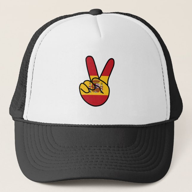 Spain Flag V Sign Trucker Hat (Front)