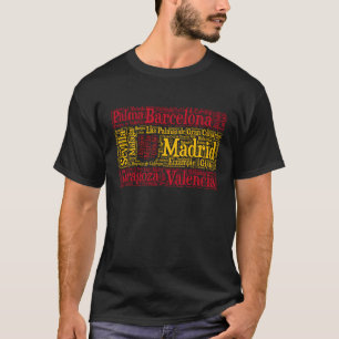 Spain Flag with City Names Word Art T-Shirt