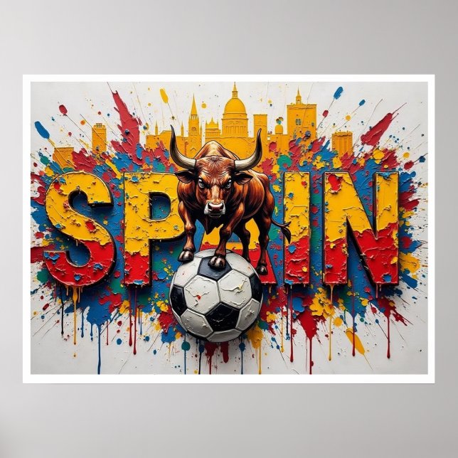 Spain Football Citiscape Oil Painting Style Art Poster (Front)