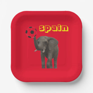 Spain Football Elephant Red Yellow Modern Paper Plate