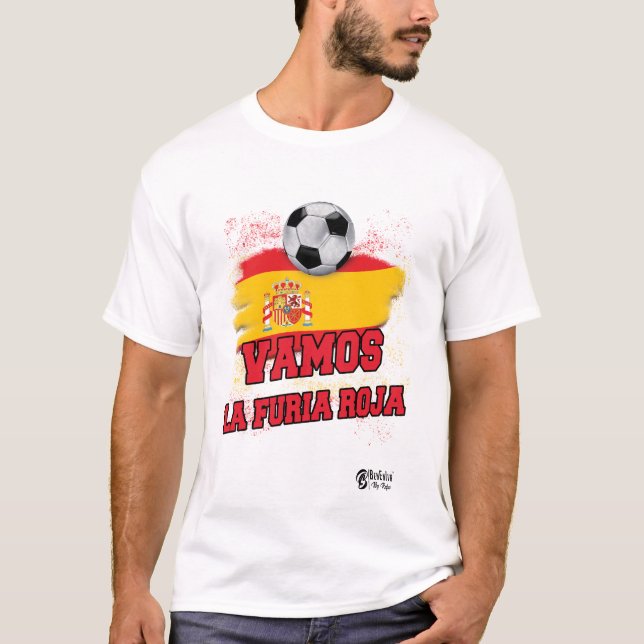 Spain Football Vamos La Furia Roja 1 White T-Shirt (Front)