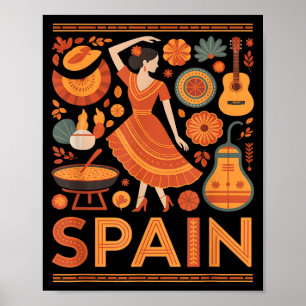 Spain funny spanish culture flamenco guitar paella poster