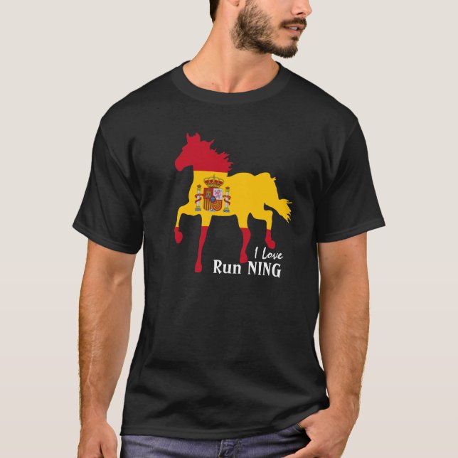 Spain, Horse, Spanish Flag & I love running T-Shirt (Front)
