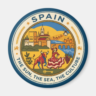 Spain Illustration Travel Art Badge Magnet