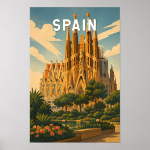 Spain Illustration Travel Art Vintage Poster