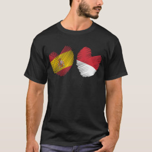 Spain Indonesia Heart Spanish Flag Indonesian Grun T-Shirt