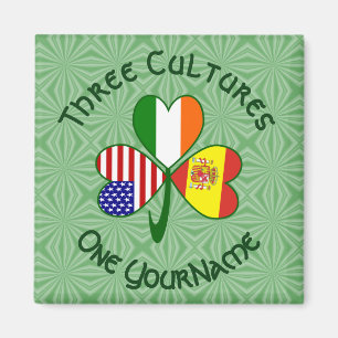Spain Ireland USA Flags Shamrock Your Name Magnet