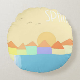 spain landscape painting art round cushion