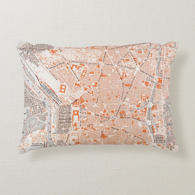 Spain: Madrid Map, C1920 Decorative Cushion (Front)