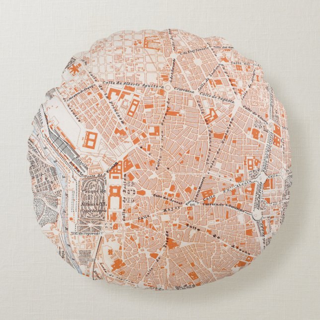 Spain: Madrid Map, C1920 Round Cushion (Front)