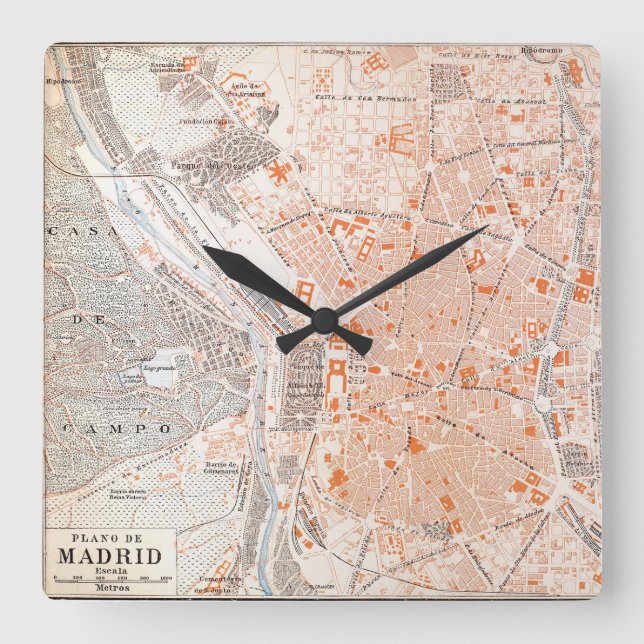 Spain: Madrid Map, C1920 Square Wall Clock (Front)