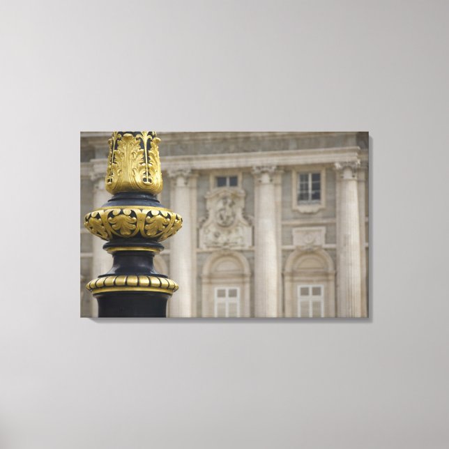 Spain, Madrid. Royal Palace, ornate gilded lamp Canvas Print (Front)