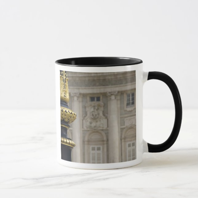 Spain, Madrid. Royal Palace, ornate gilded lamp Mug (Right)