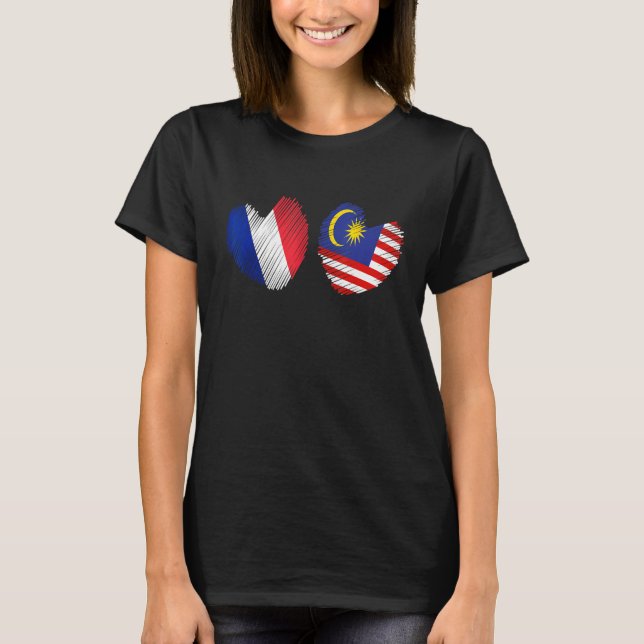 Spain Malaysia Heart Spanish Flag Malaysian Flag H T-Shirt (Front)