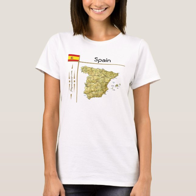 Spain Map + Flag + Title T-Shirt (Front)