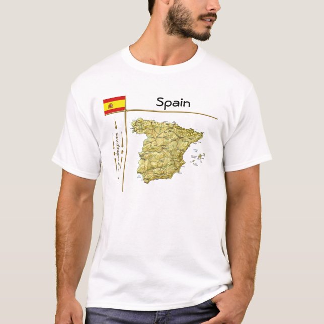 Spain Map + Flag + Title T-Shirt (Front)