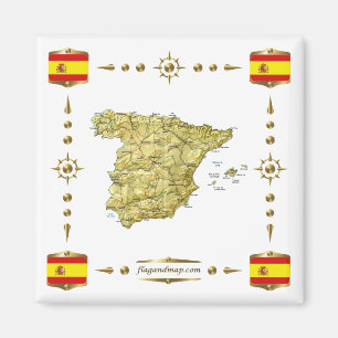 Spain Map + Flags Magnet