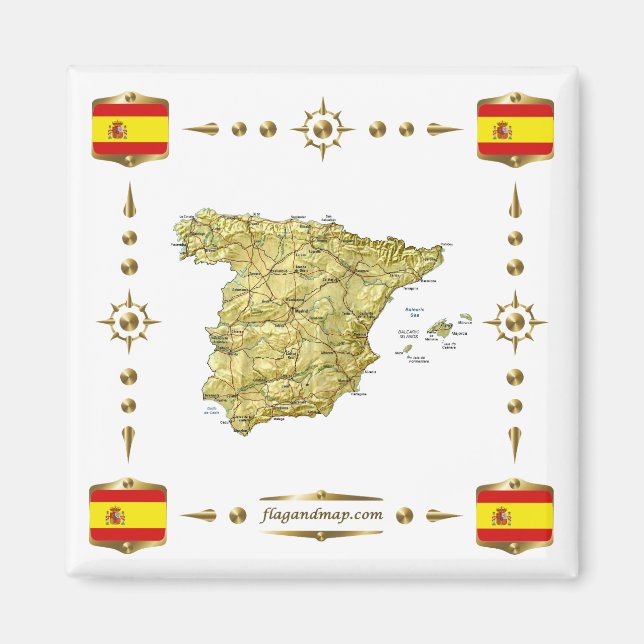 Spain Map + Flags Magnet (Front)