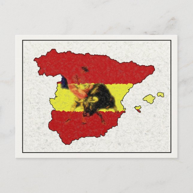 Spain Map Postcard with Bull and Matador (Front)