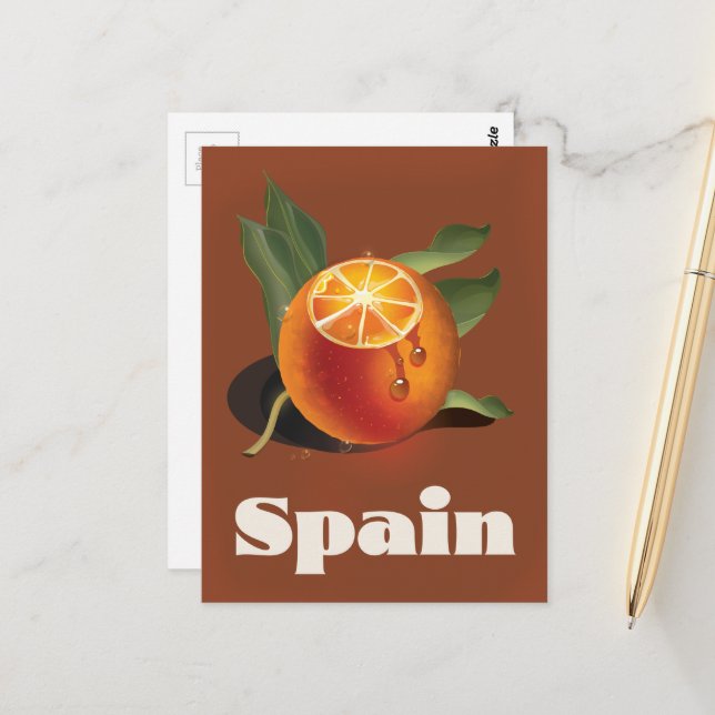Spain orange travel poster postcard (Front/Back In Situ)