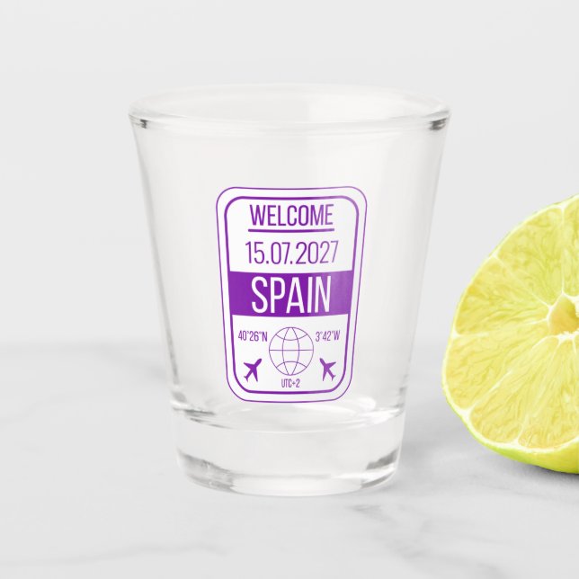 Spain Passport Stamp Shot Glass (Front)