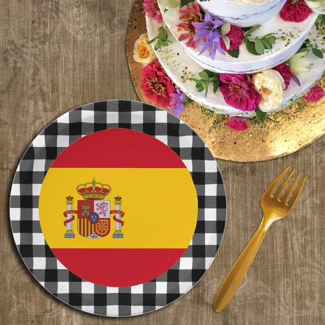Spain Plate, buffalo plaid & Spanish Flag Paper Plate (Creator Uploaded)