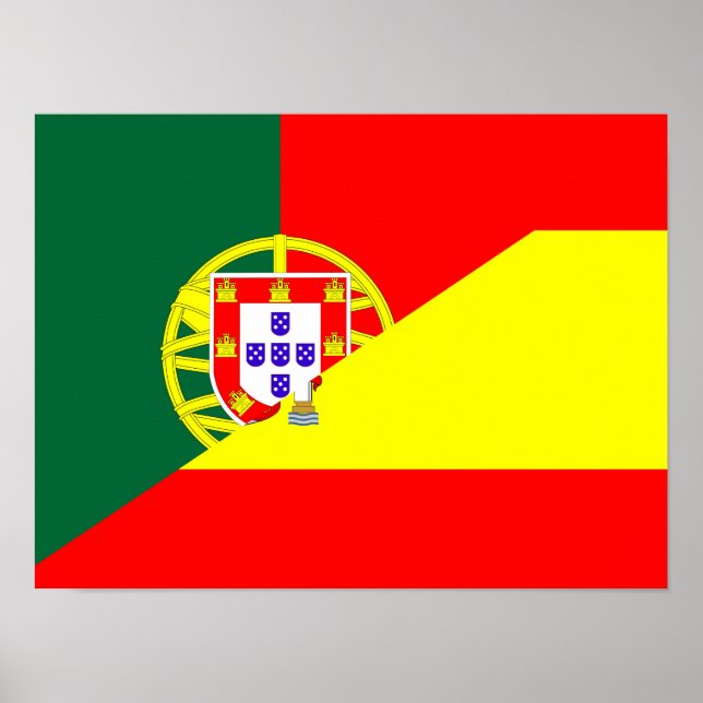 spain portugal neighbour countries half flag symbo poster (Front)