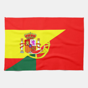 spain portugal neighbour countries half flag tea towel