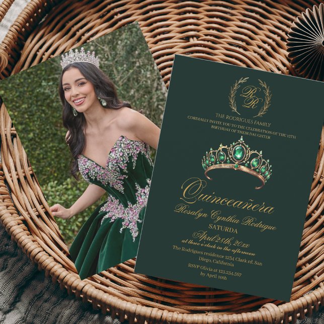 Spain Quinceanera Emerald Green 15th Birthday Invitation (Creator Uploaded)