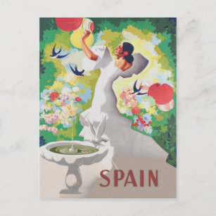 Spain Senorita Birds Flowers Fiesta Garden Postcard