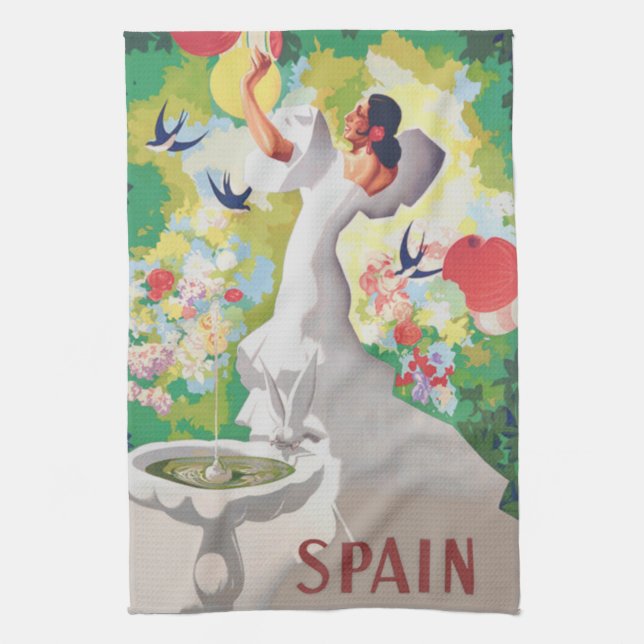 Spain Senorita Birds Flowers Fiesta Garden Tea Towel (Vertical)