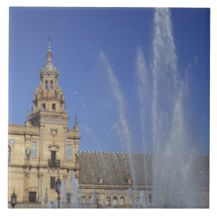 Spain, Sevilla, Andalucia Fountain and ornate Tile